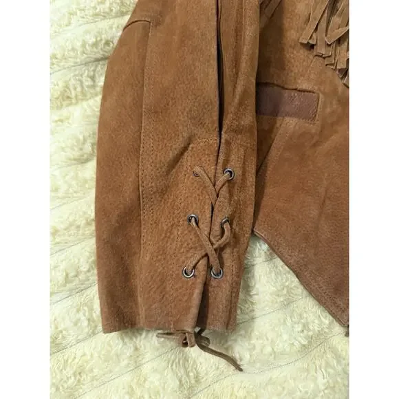 Women’s Vintage 80’s Fringe Leather Jacket Brown Western Express Size Large - Picture 5 of 16